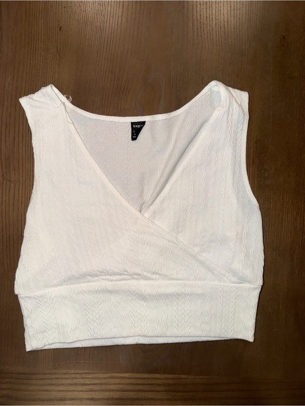 SHEIN White Textured Sleeveless Wrap Crop Tank